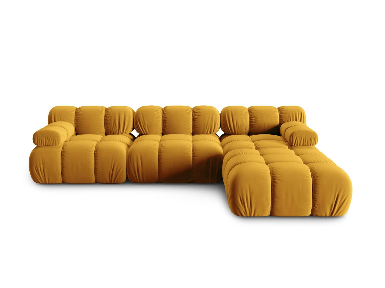 BELLIS - Canapé modulable 4 places en tissu velours jaune