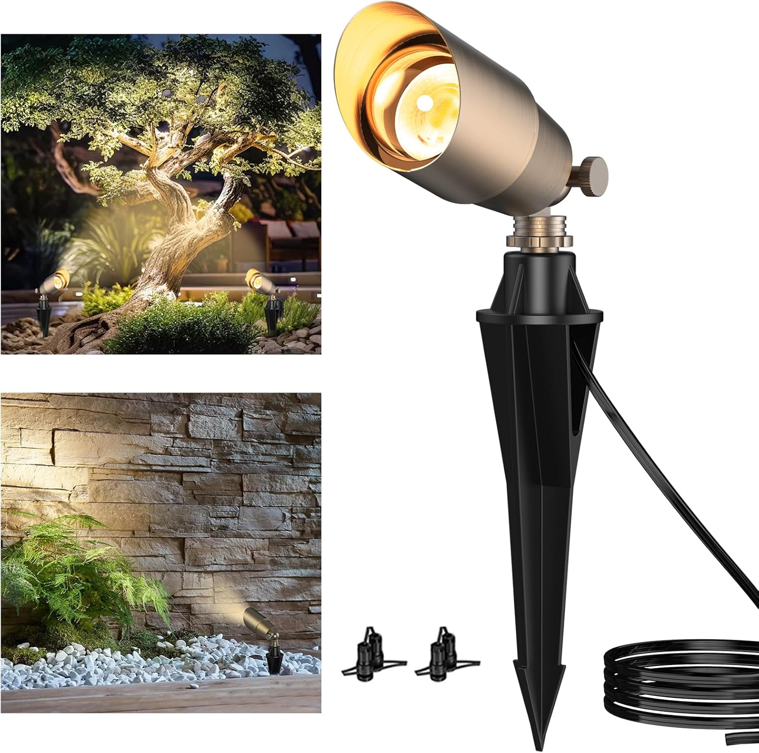 Solid Brass Outdoor Uplights  Accent Light Fixtures, Heavy Duty 12V Low Voltage LED Landscape Lighting Bronze, Wired Spotlights for Garden,Lawn,Patio and Yard Without LED Bulb (12 Pack)(12-pack(Bulb Not Included))