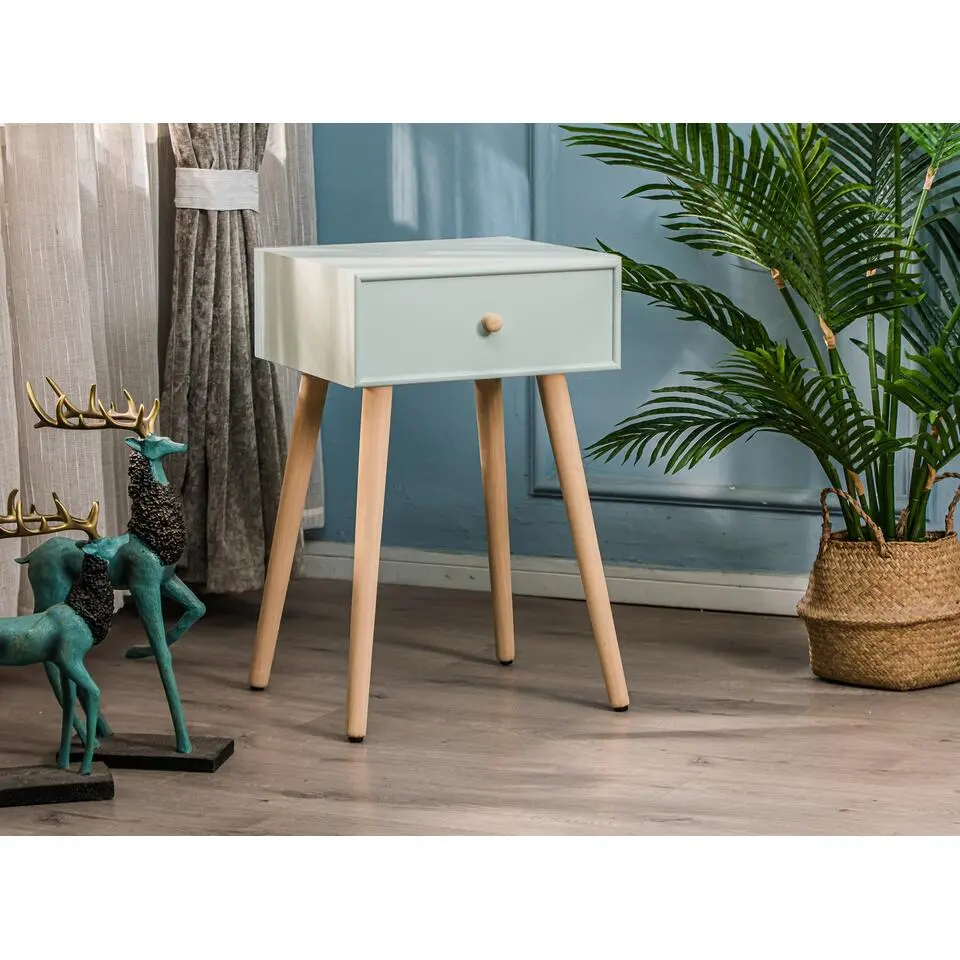 Nachtkastje met 1 lade van groene muntkleurige beukenhout