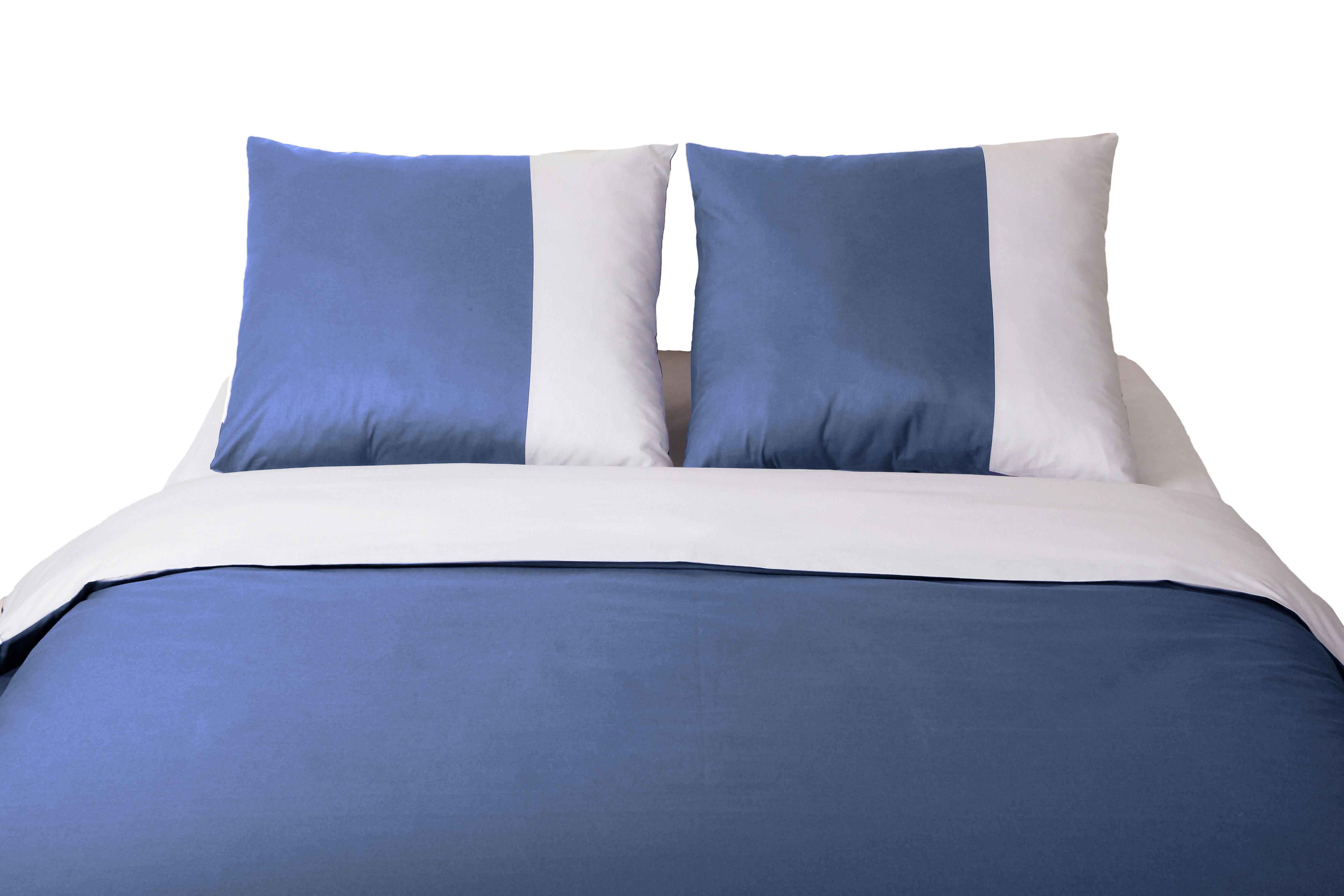 UNI BLEU-GRIS - Parure de lit 2 personnes housse de couette 240x220 cm+ 2 TO 65x65 cm