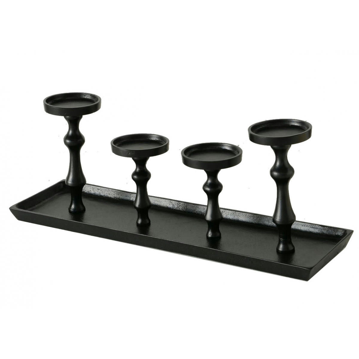 - Grand chandelier en aluminium noir pour 4 bougies - 53x15x20cm