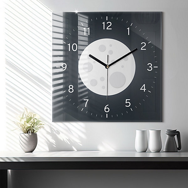 Horloge murale Wallfluent 60x60 cm Aiguilles noires Pleine Lune 1 pcs