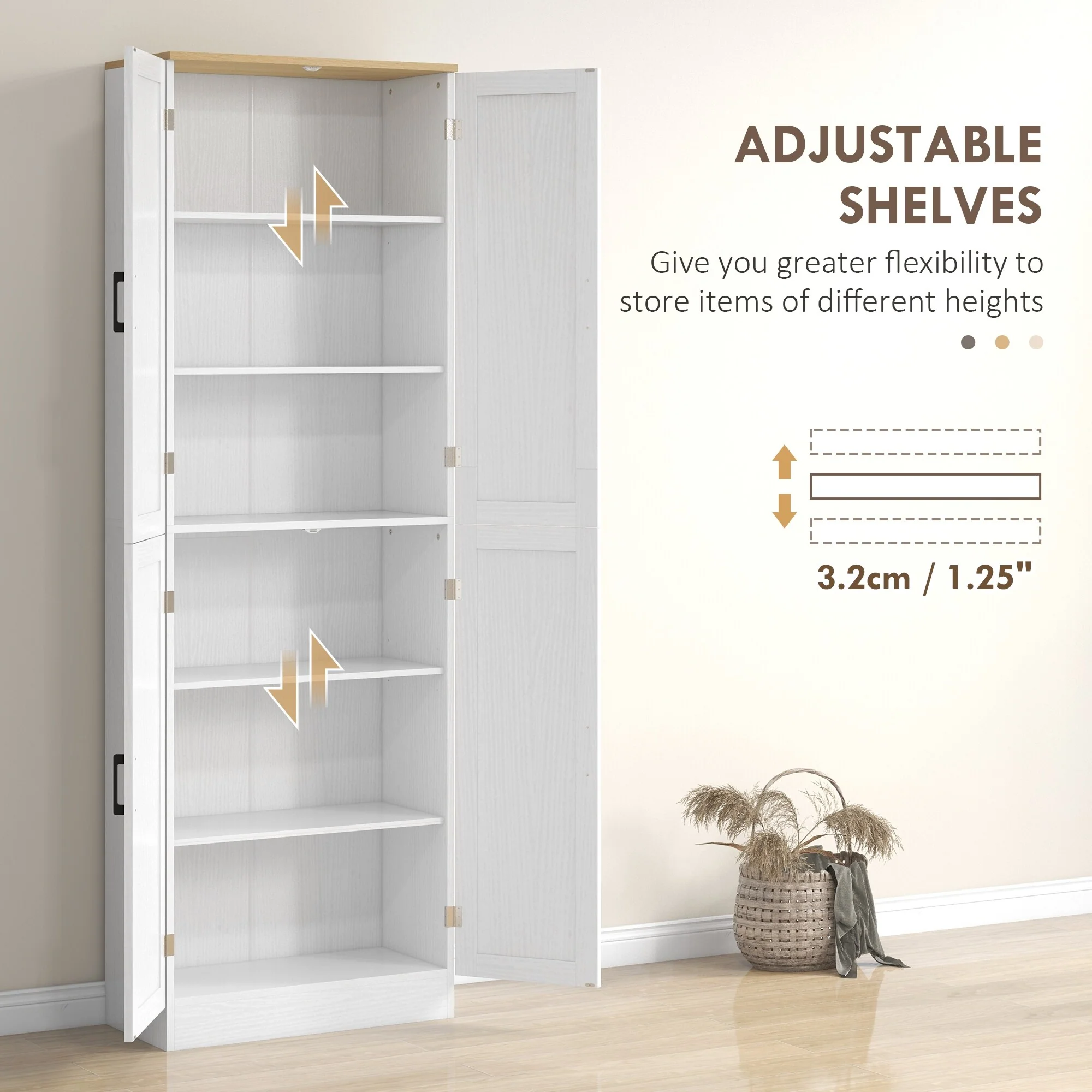 Freestanding 4-Door Storage Cabinet Organizer with Adjustable Shelves