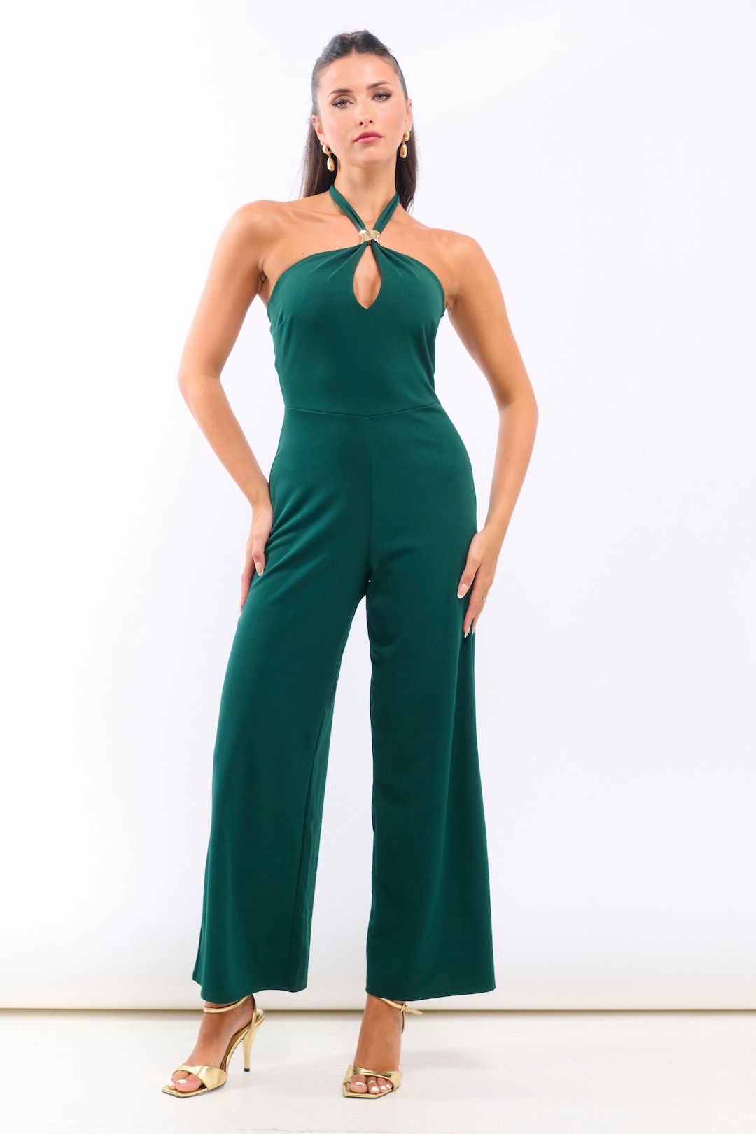 Needs No Label Green Hardware Halterneck Jumpsuit