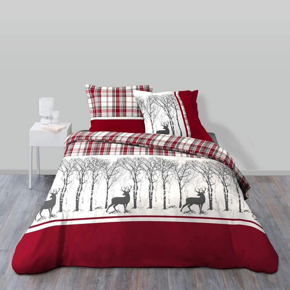 - Parure de couette 100% coton 57 fils imprimée 260x240 2 taies