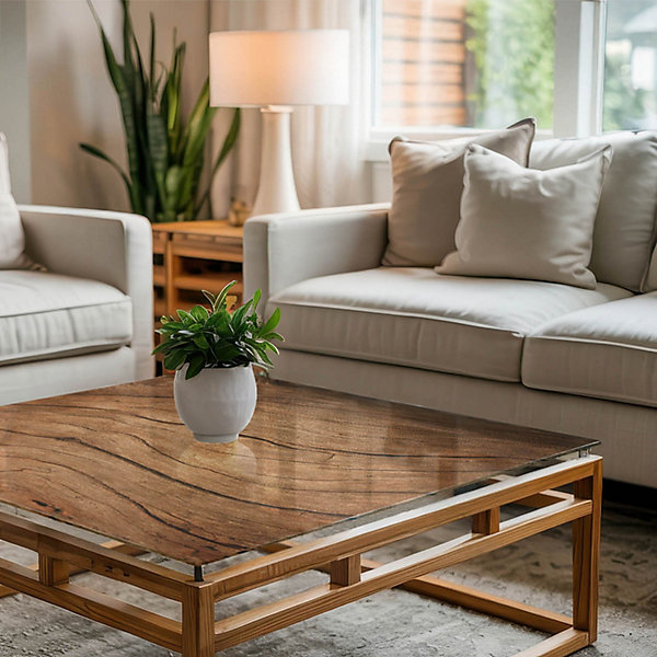 Dessus de table en verre trempé Wallfluent 50x50 cm Motif bois