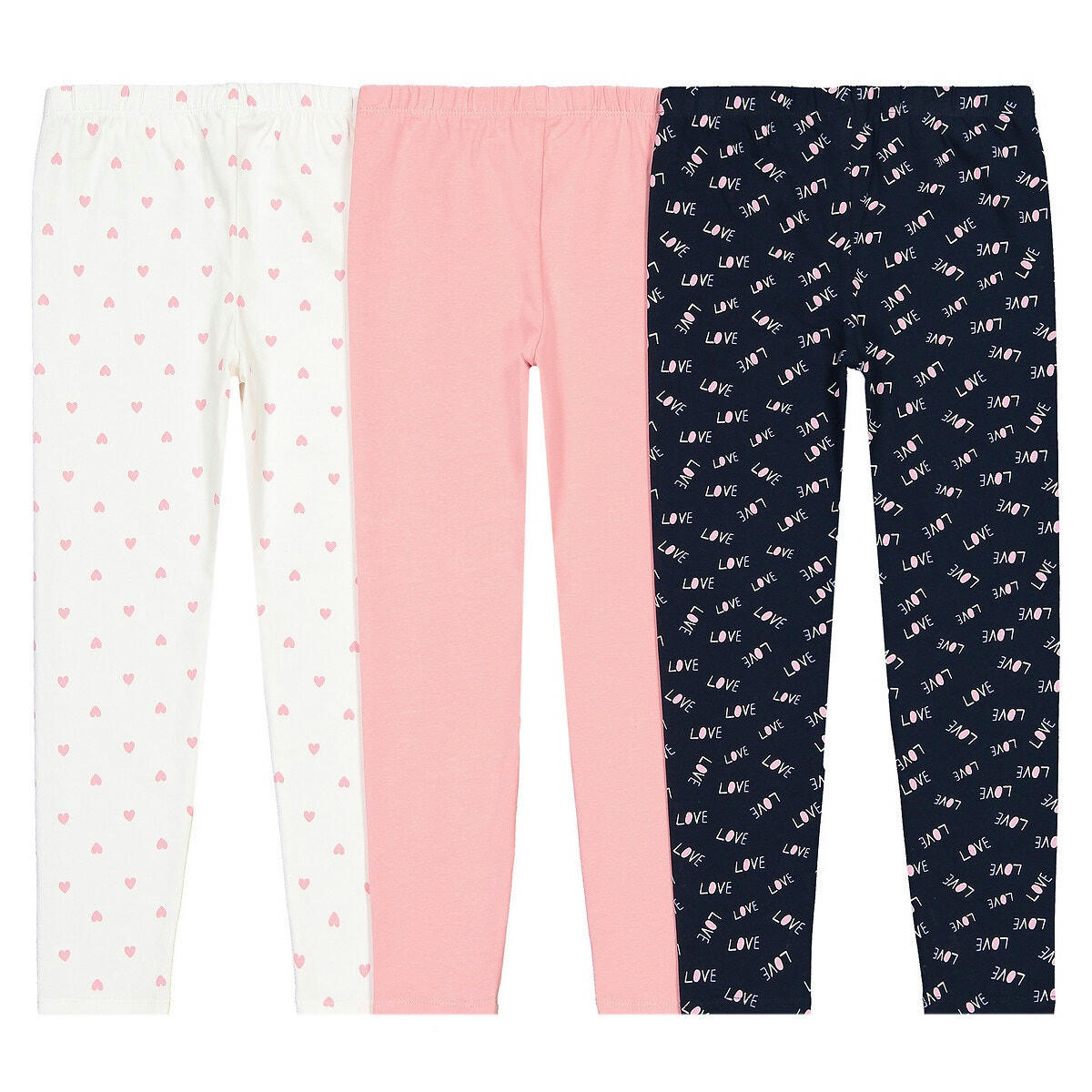 Lot de 3 leggings en coton imprimé cœur