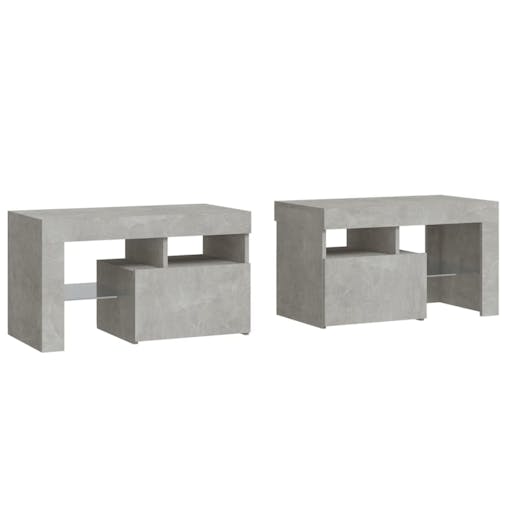 NNEVL Bedside Cabinets 2 pcs with LED Lights Concrete Grey 70x36.5x40 cm