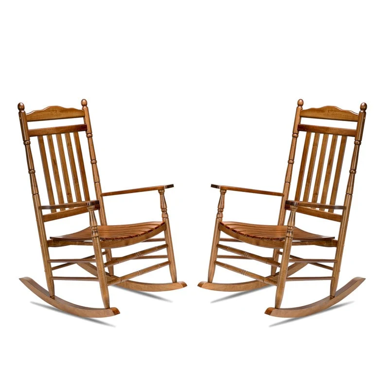 Outdoor Wood Rocking Chair 450 lbs High Back Solid Wood Relaxing Rocker