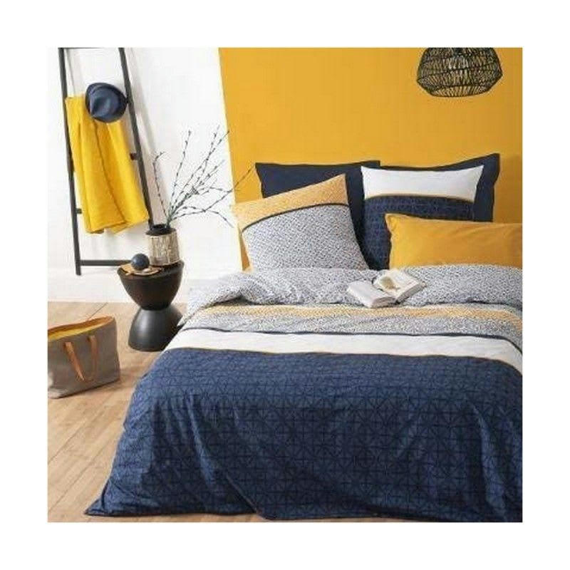 - Parure de couette à rayures ethniques coton bleu 220 x 240