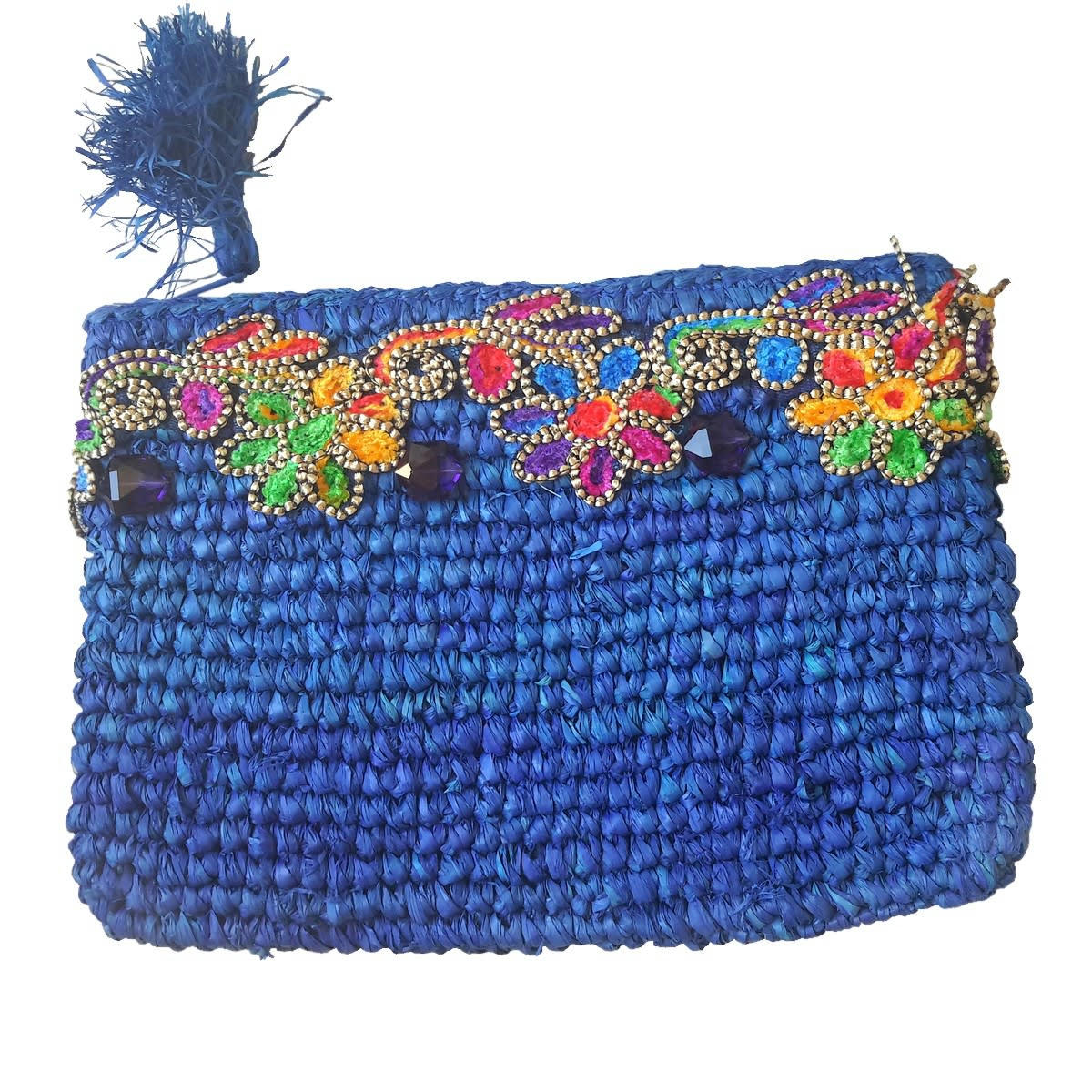 BONA - Pochette en raphia, bleu