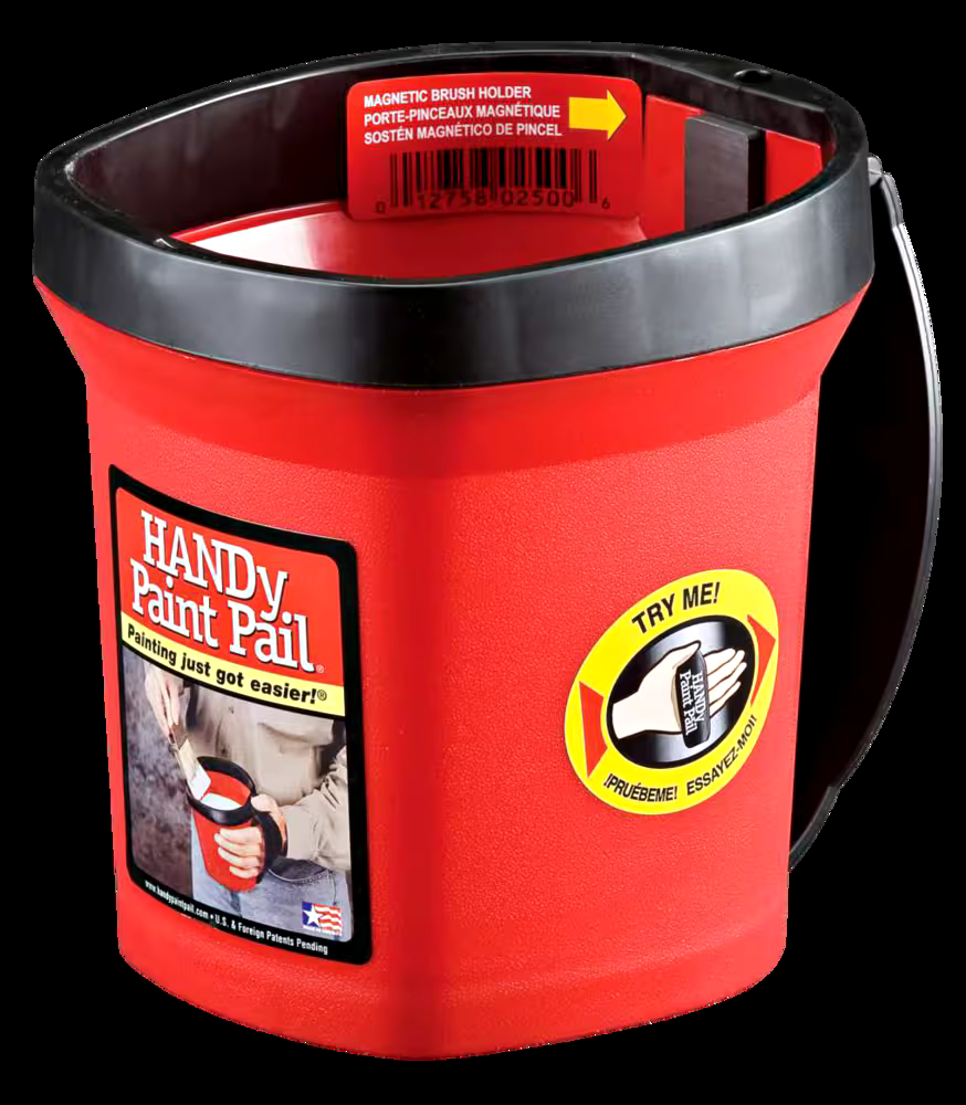 Hand Held Plastic Paint Pail with Magnetic Brush Holder, 1 Quart