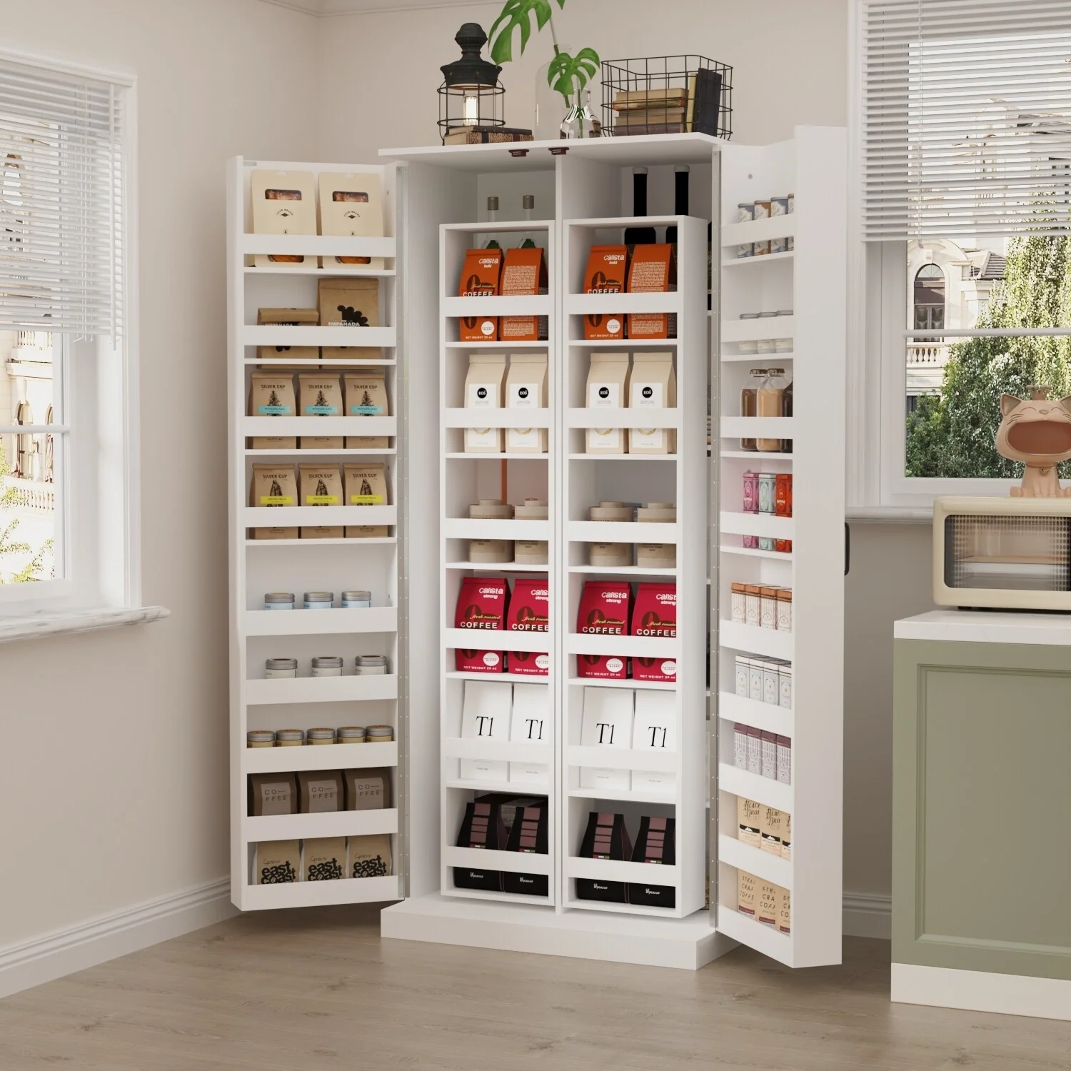 White Storage Cabinet: Kitchen Pantry, Buffet, Large 72.2H Bookshelf