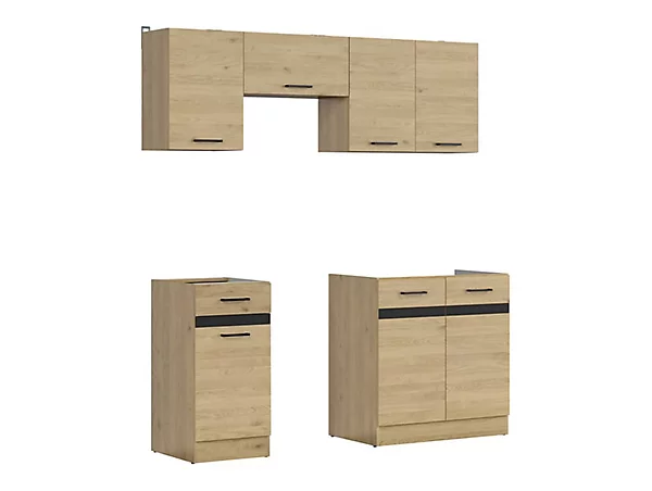Cuisine complète 180 cm,Ensemble de meuble de cuisine coloris Chêne berstein, plan de travail non inclus