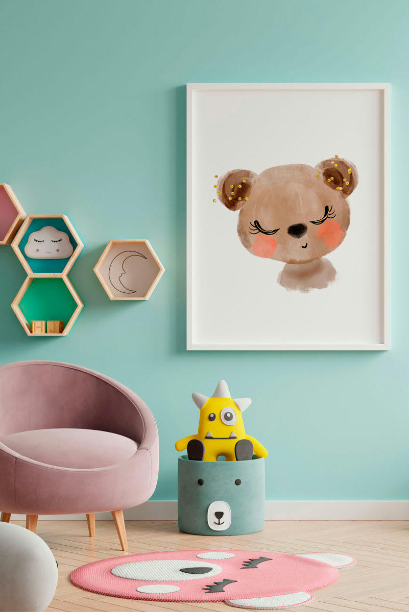 DECOWALL - Impression de ours encadrée en bois blanc 43X33 cm