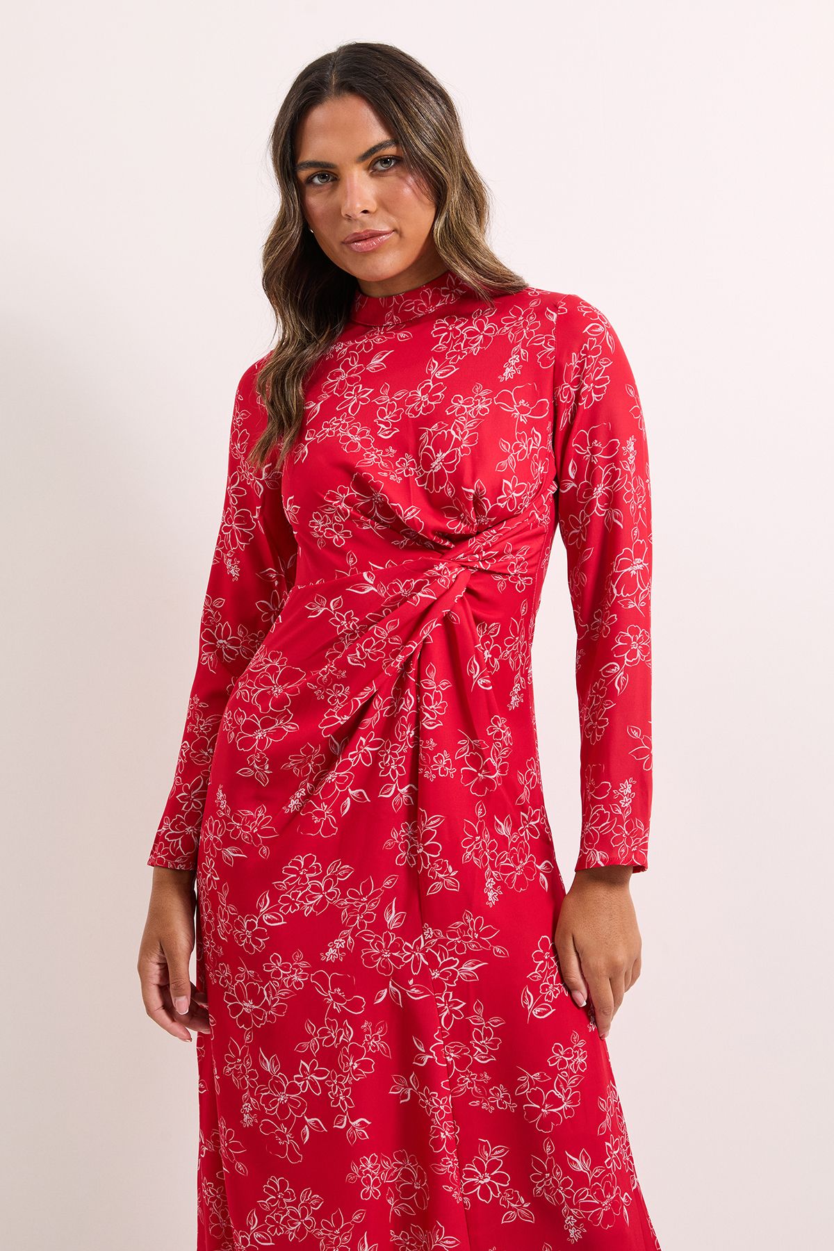 Dorothy Perkins Floral High Neck Ruched Side Midi Dress