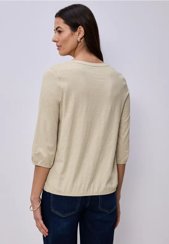 3/4-Arm Shirt mit Split Neck und Knöpfen