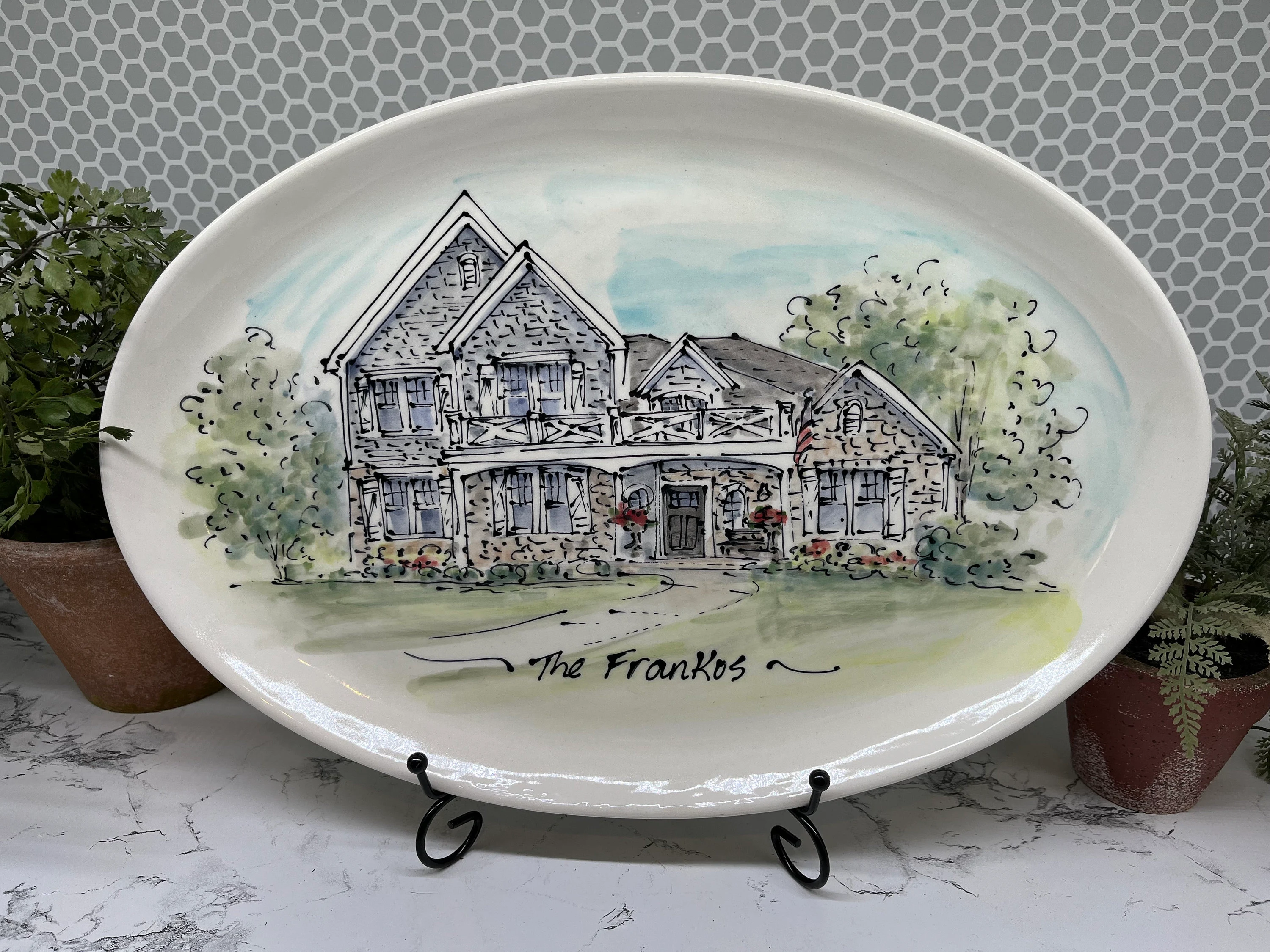 Personalized Platter, Custom Hand Painted House Portrait Dish, Personalized Home Heirloom