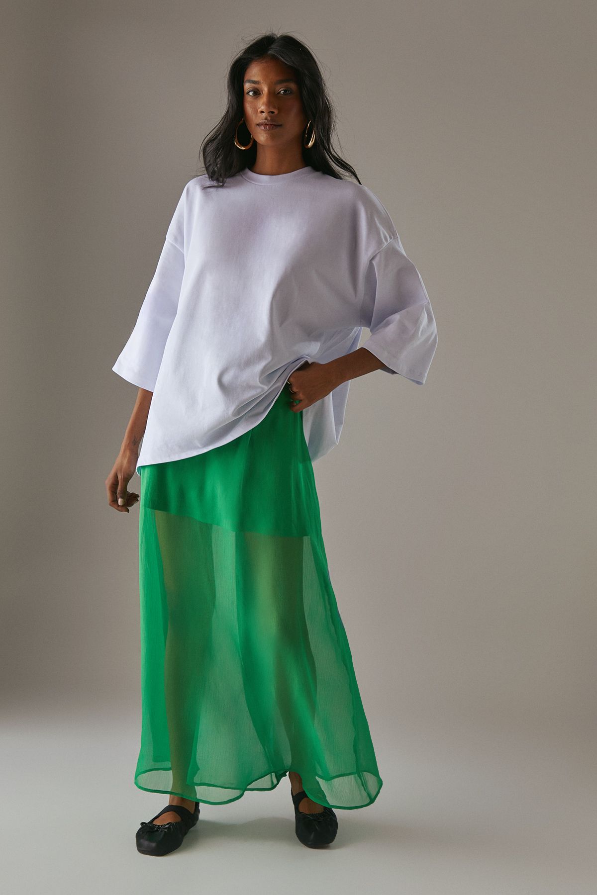 Warehouse Chiffon High Waisted Short Lining Maxi Skirt