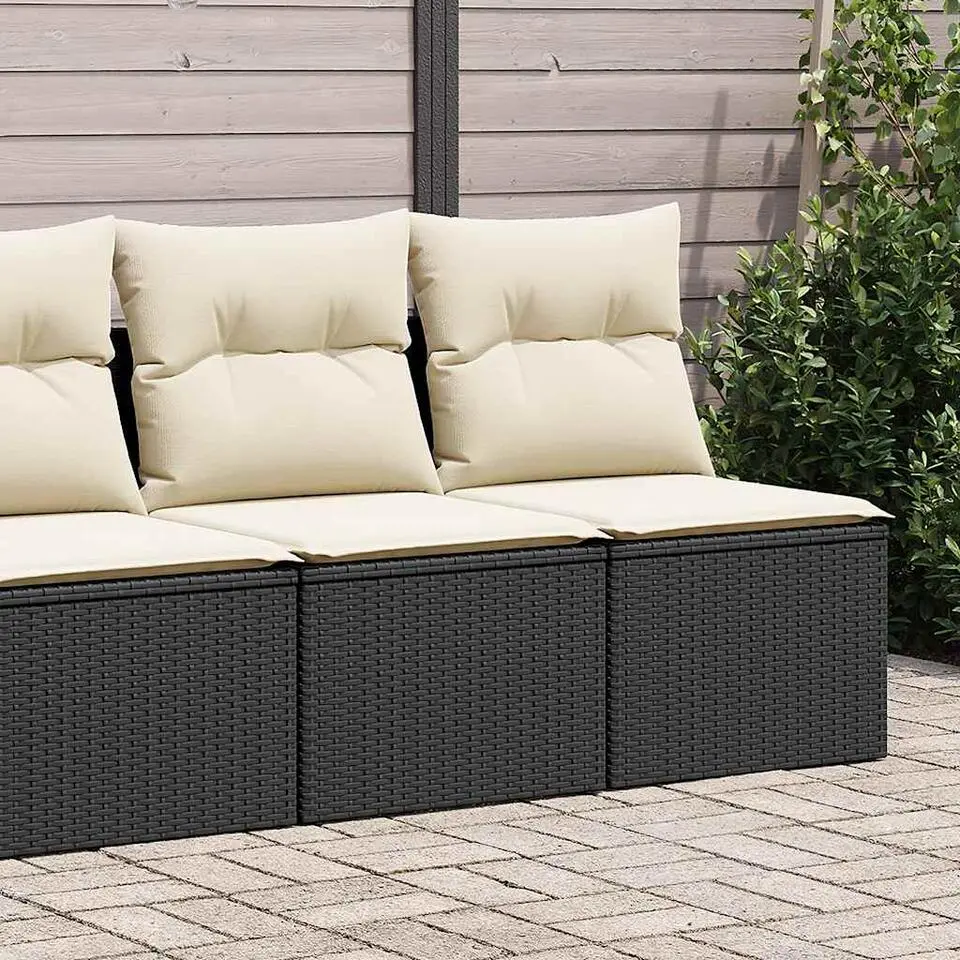 vidaXL Loungebank 2 zits met cr&egrave;me kussens en salontafel - Zwart 110x62x69 cm