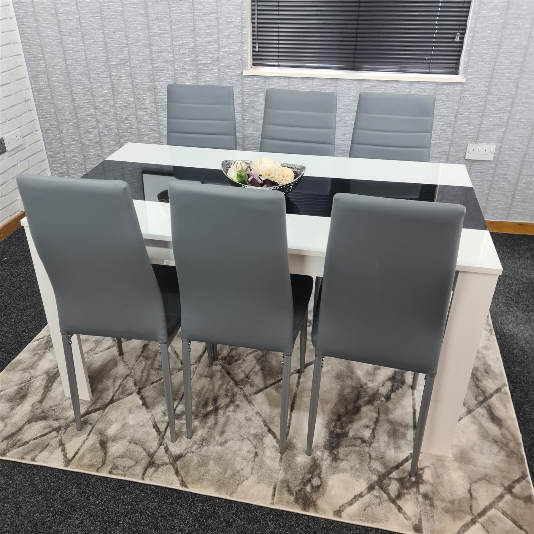 KOSY KOALA Modern White And Black Dining Table Set With 6 Grey Chairs Dining Room Furniture