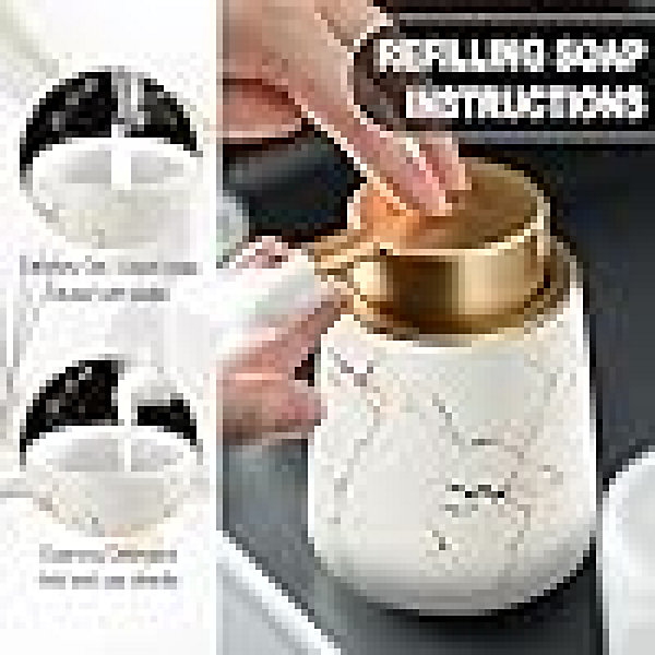 Distributeur de savon mousse en céramique, motif marbre, 400 ml, blanc