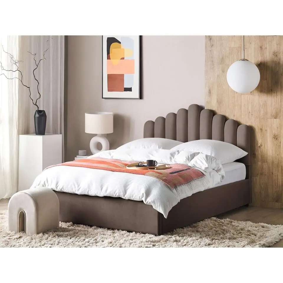 VINCENNES - Bed met opbergruimte - Beige - 160 x 200 cm - Fluweel