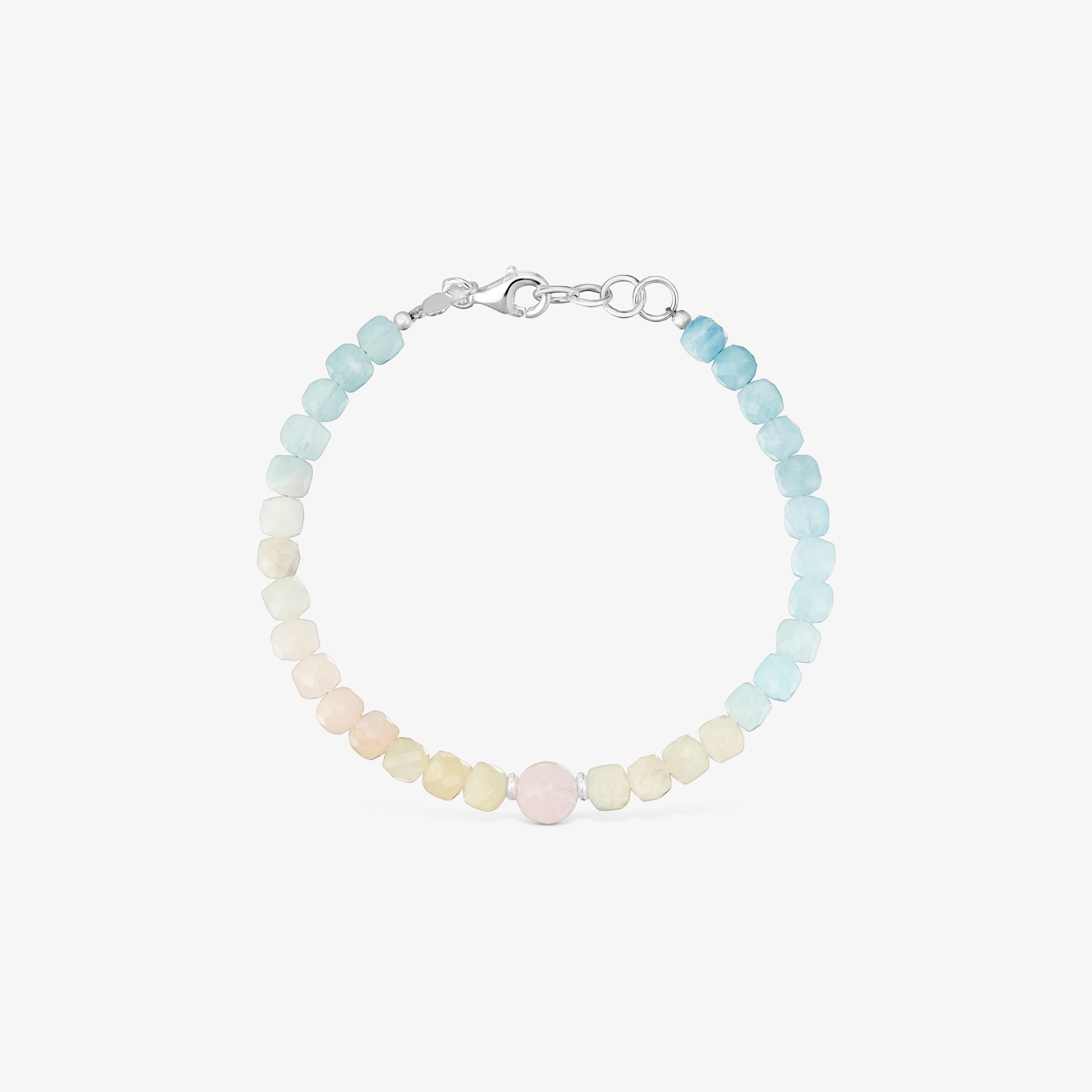 Pulsera bolas cuarzo rosa y berilos multicolor Basic Colors