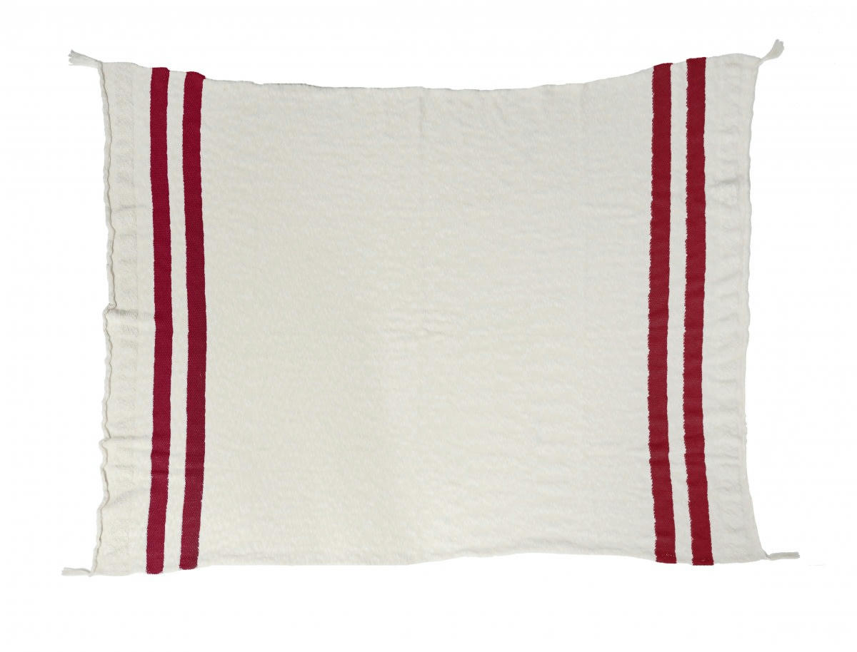 MOROCCO - Plaid en coton beige et rouge 125x150
