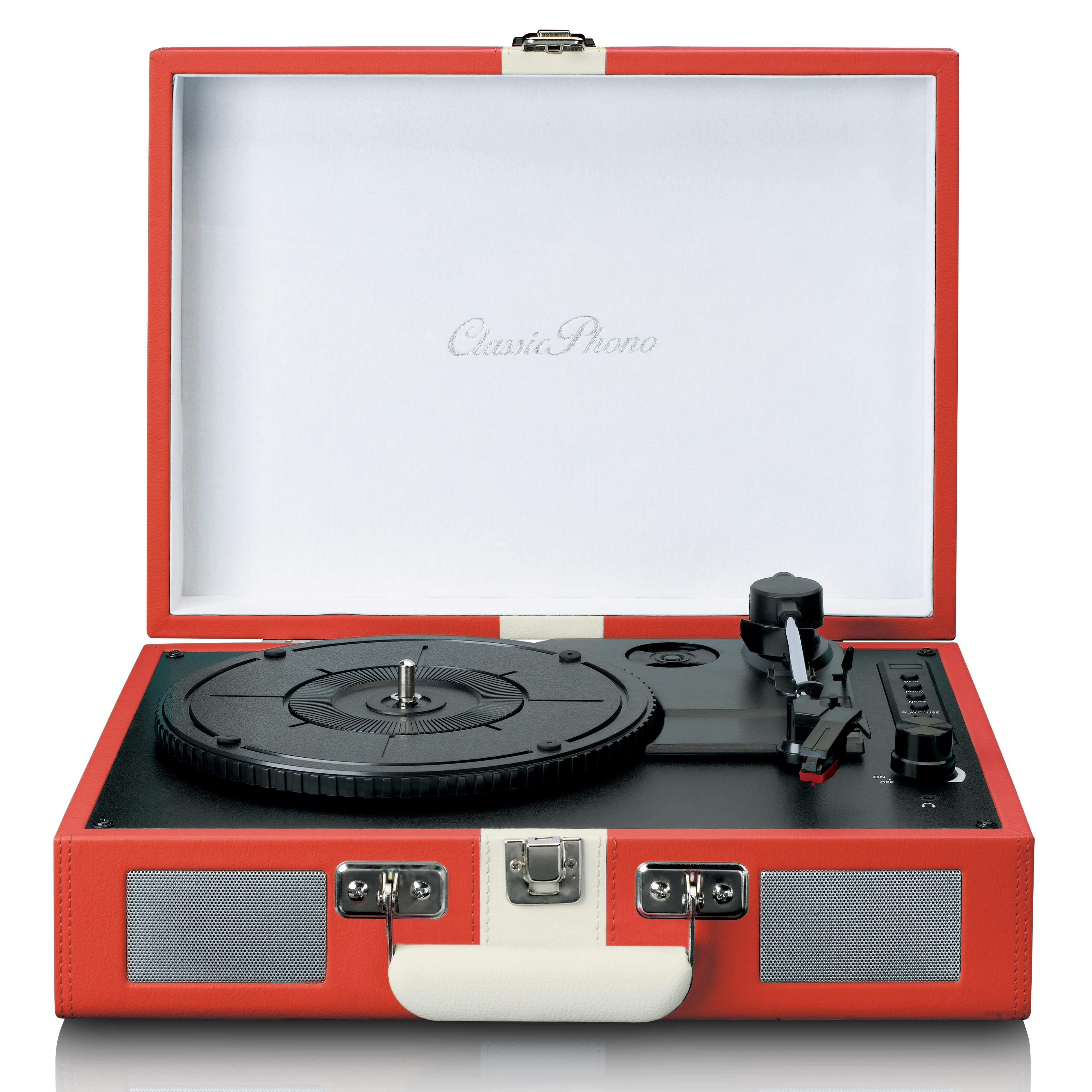 - Platine vinyle bluetooth avec haut-parleurs rouge