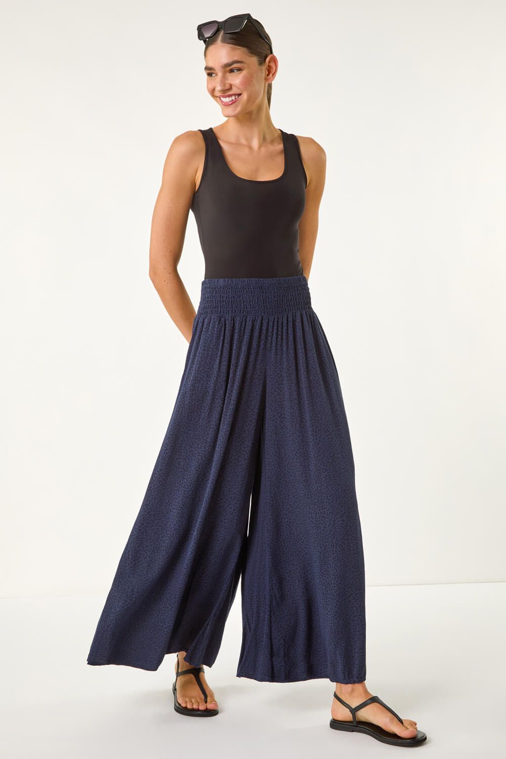 Roman Relaxed Animal Print Wide Leg Trouser