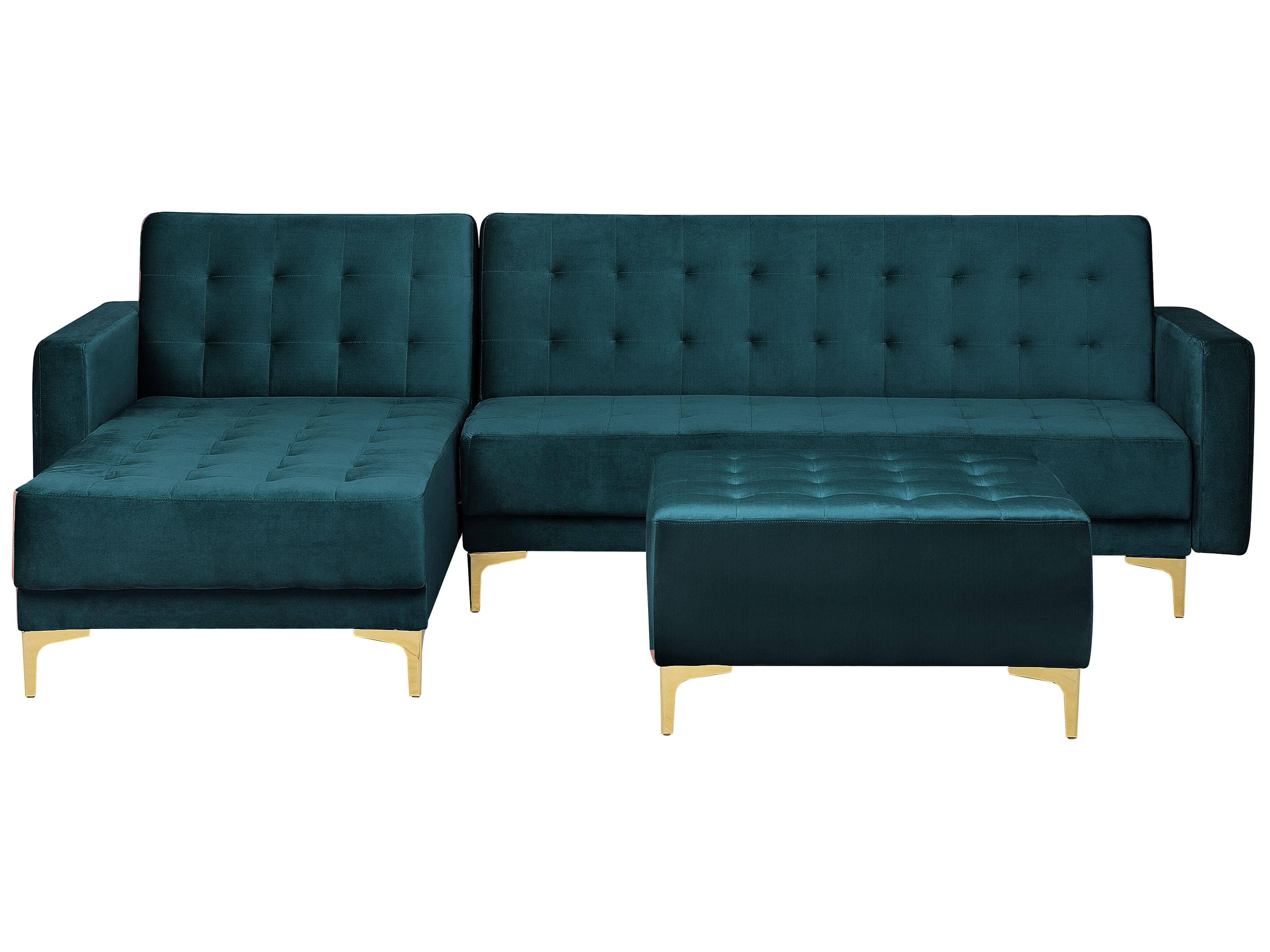 Modular Corner Sofa Bed 4 Seater ABERDEEN Velvet Teal with Ottoman Right Hand