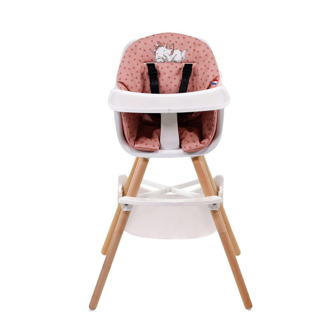 - Chaise haute blanche et hêtre coussin décor aristochat