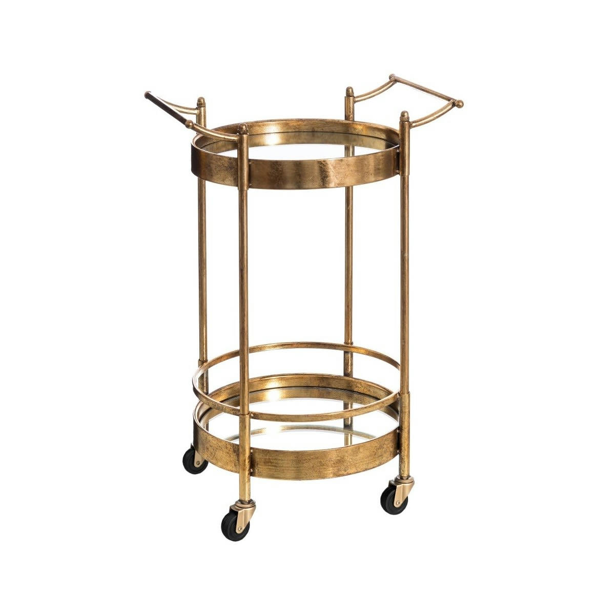 OR - Desserte ronde apéritif salon en métal doré et plateaux miroirs