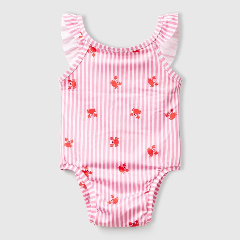 Striped one-piece swimsuit with crabs