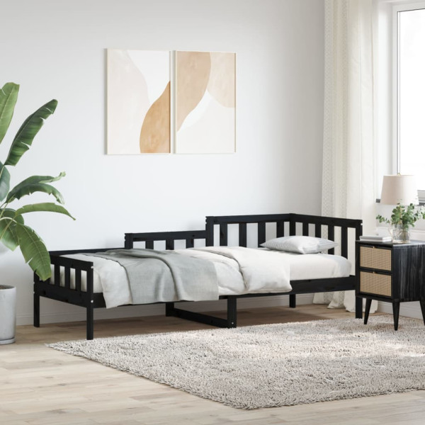 Łóżko dzienne czarne 80x200 cm lite drewno sosnowe