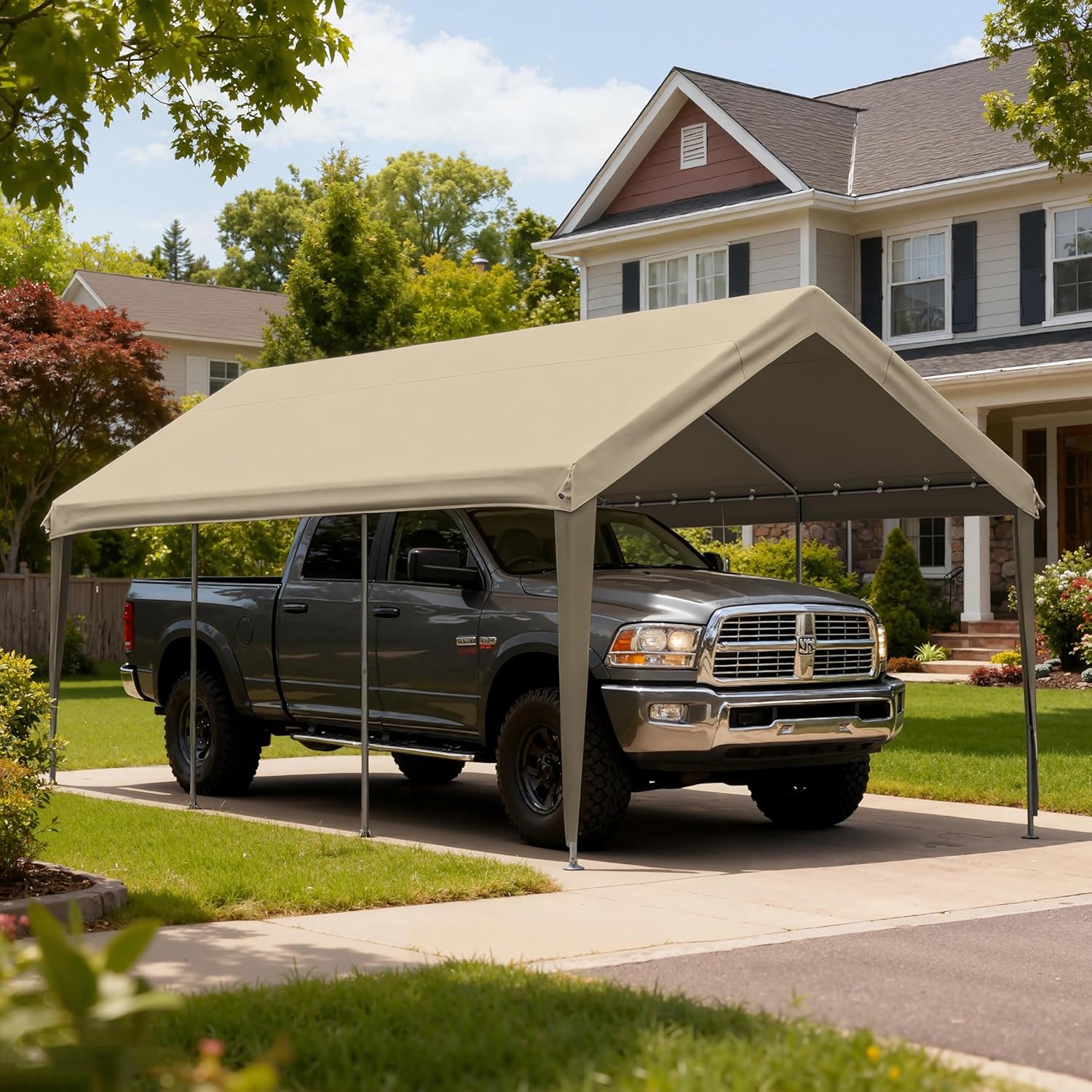 Carport Replacement Canopy Cover 12'x20' for Tent Top Garage Shelter Cover, 800D Heavy Duty Oxford Waterproof & UV Protected Car Canopy Tarp with Ball Bungees (Frame is not Included)