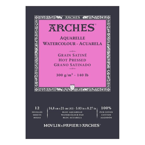 Arches Hot Pressed 300g Watercolour Paper A5 12 Sheets