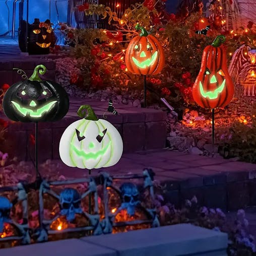 NNETM Spooktacular Glow: Set of 4 Halloween Fluorescent Pumpkin Yard Signs