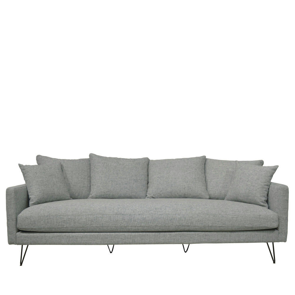 VILLABON - Canapé 4 places en tissu pieds épingles noirs gris