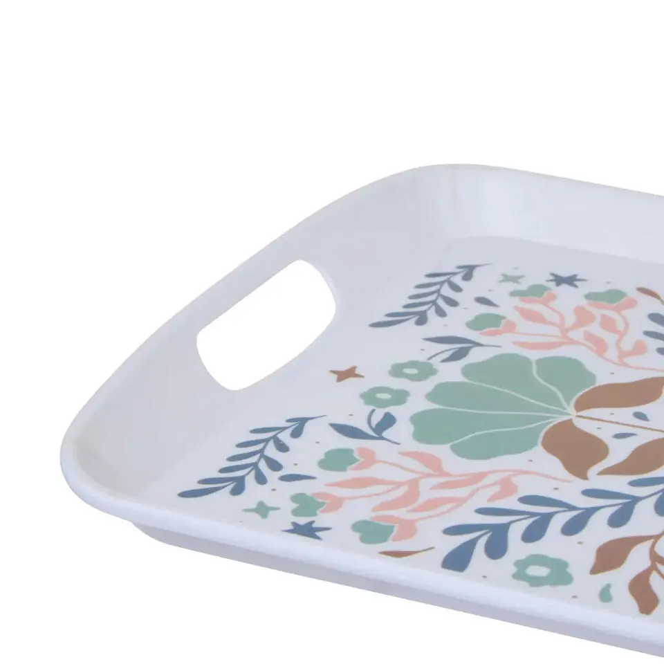 5Five Design dienblad van melamine - 39 x 26 cm - flowers print wit