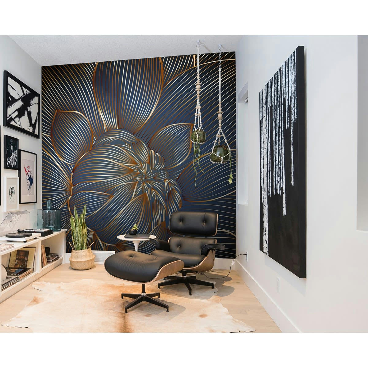 PEONY - Papier peint panoramique en Papier Bleu nuit  288x270