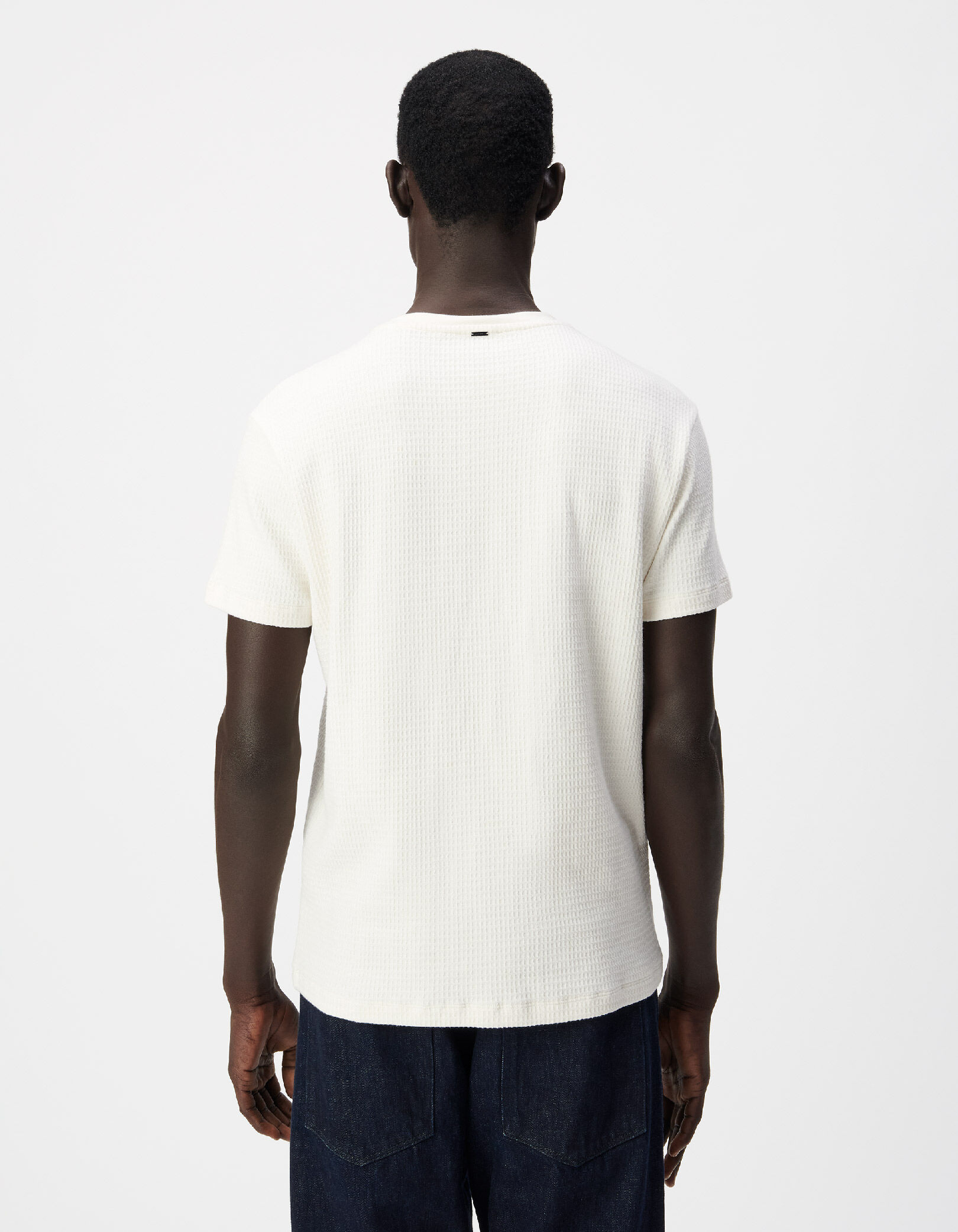 T-shirt col rond écru coton bio avec relief Homme