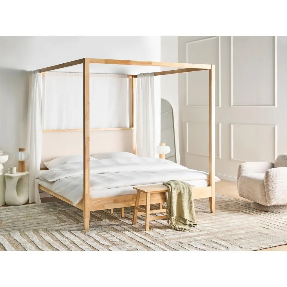 HAILLICOURT - Hemelbed - Lichtbruin - 180 x 200 cm - Rubberhout