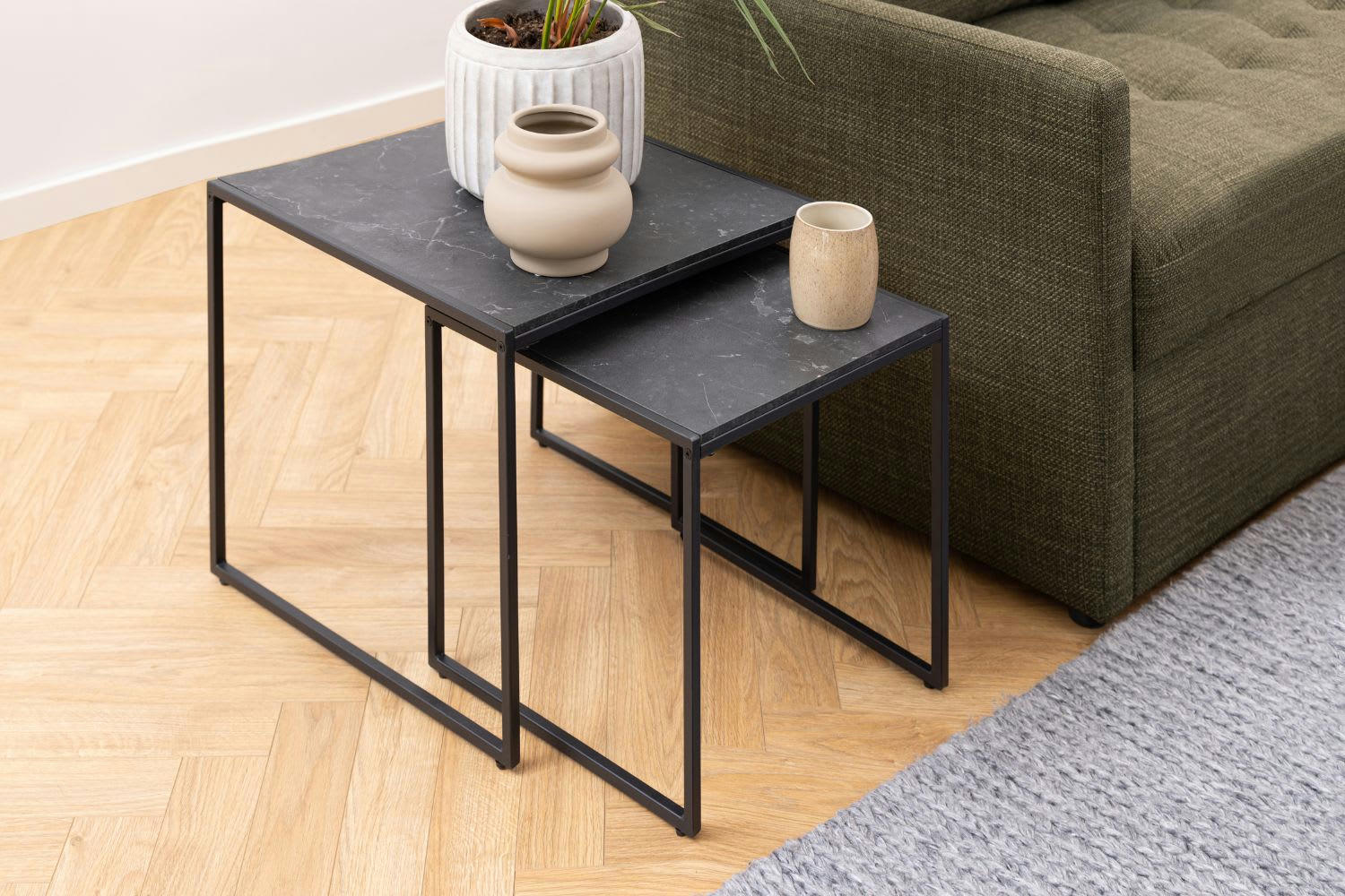 NEPTUNE - Tables gigognes carrées effet marbre noir