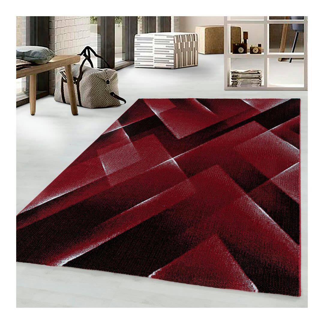 CHOUCAS - Tapis géométrique design en polypropylène rouge 160x230