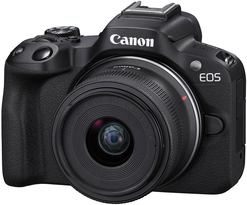 Canon EOS R50 Mirrorless Camera with 18-45mm Lens (Black) Bundle with 64GB Memory Card + Canon 200ES EOS Shoulder Bag (3 Items)