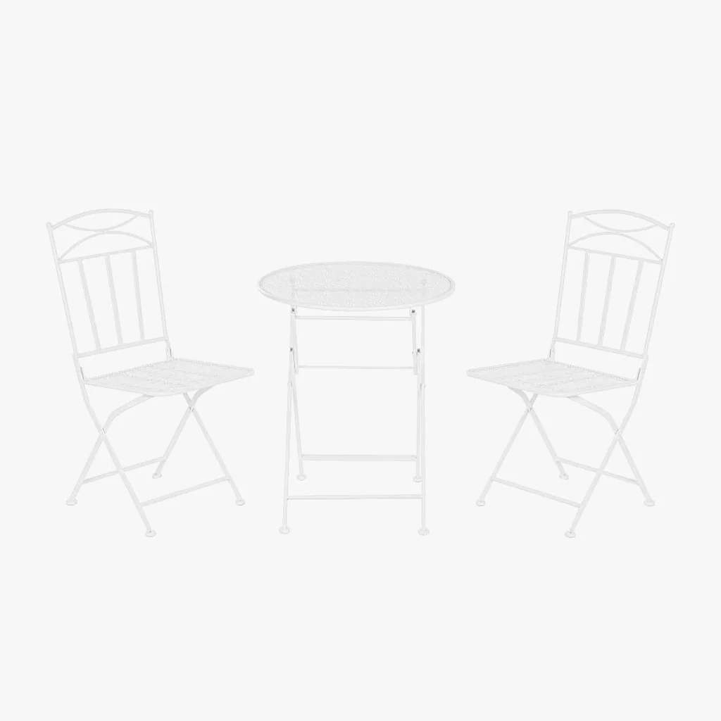 Conjunto de mesa e duas cadeiras em metal com folhas branco REVIVAL
