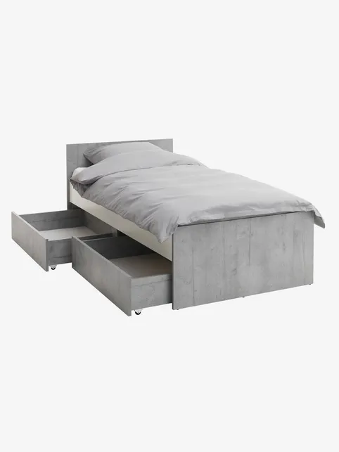 Sengeramme m/opbevaringsplads BILLUND 90x200 hvid/betonfarve