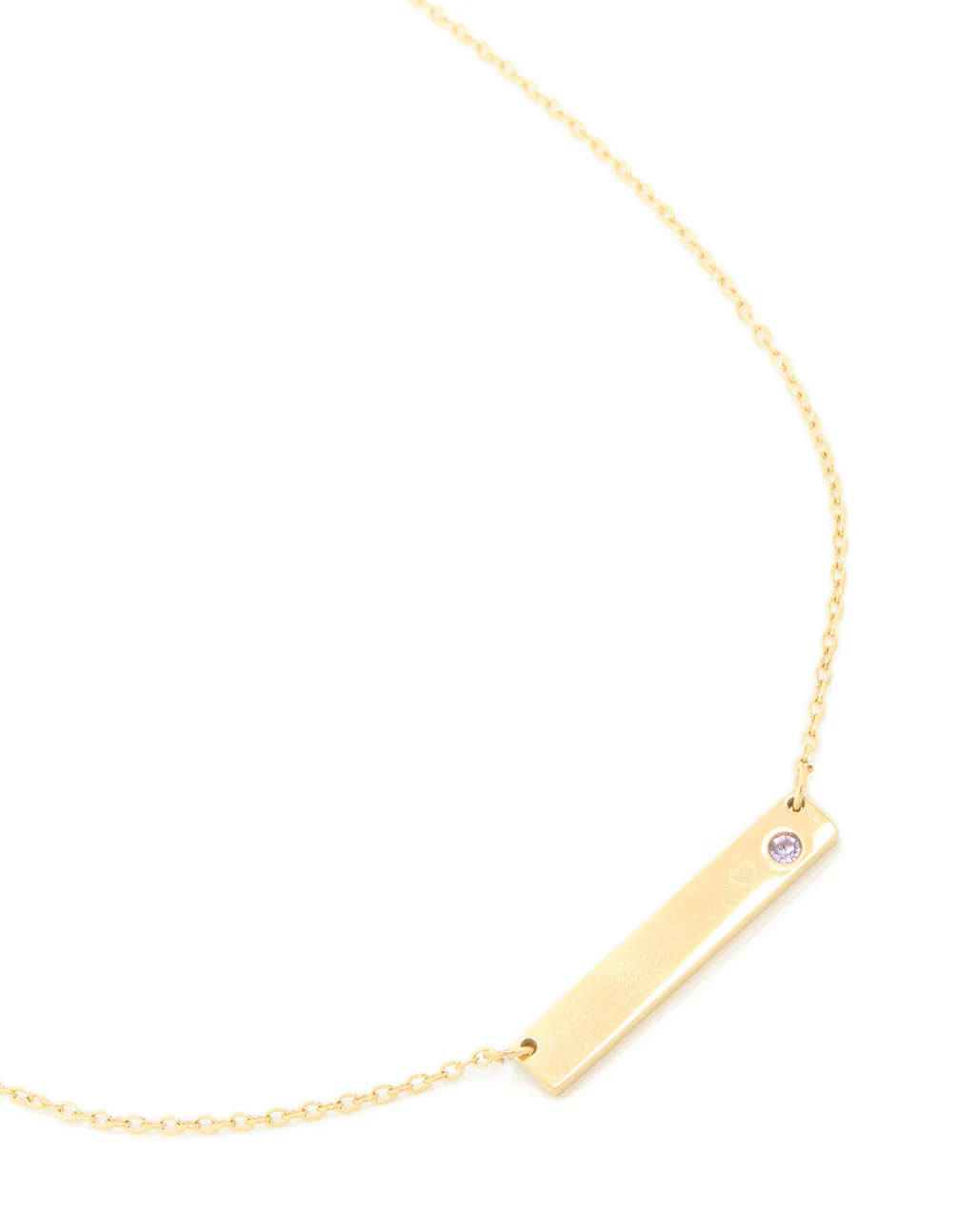 Waterproof Gold Plated Stainless Steel Cubic Zirconia Engravable Bar Necklace